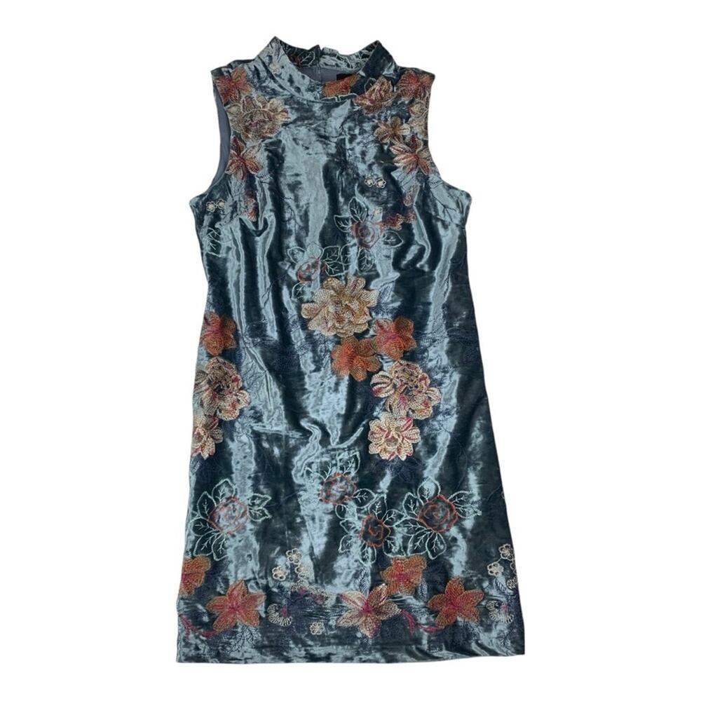 Eci women's size 14 blue velour floral dress sleeveless asian kimono large